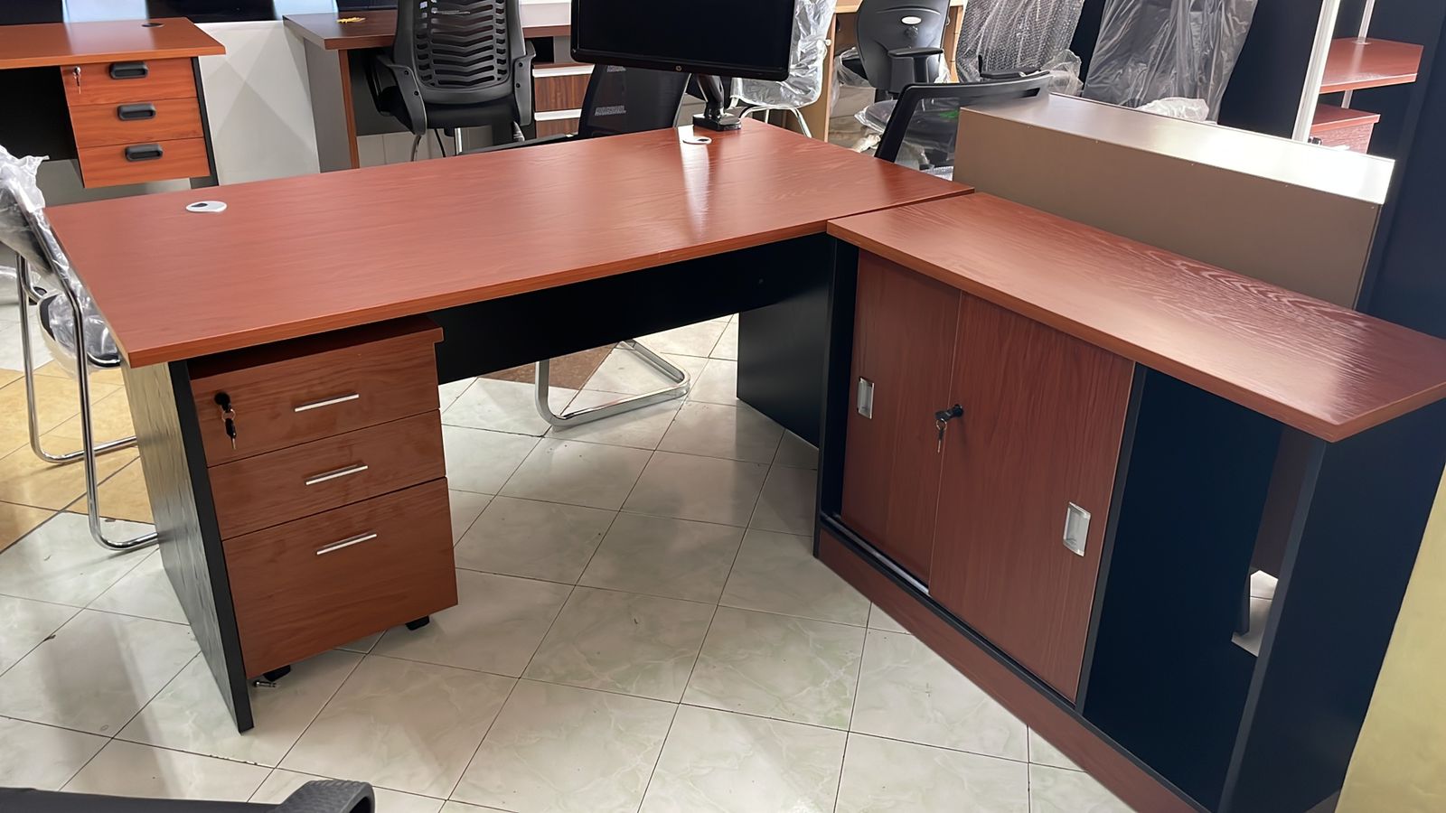Desk 1600mm | L- Shape Desk | Cherry Executive Desk | Managerial Desl
